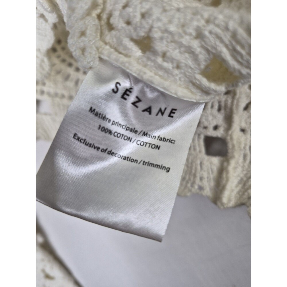 Sezane Top Women's Size Medium White Beige Cotton Long Sleeve Crochet Knit - Picture 4 of 11